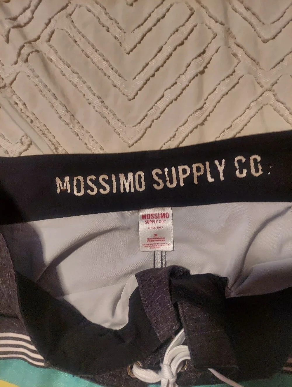Mossimo Supply Co Mens Board Shorts Size 34 Floral Striped Swim Trunks Teal Oran